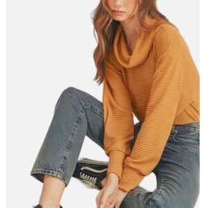 Free People NWT Fall Chic Mock Neck Boho Coastal Grandma Cottage Knit Sweater